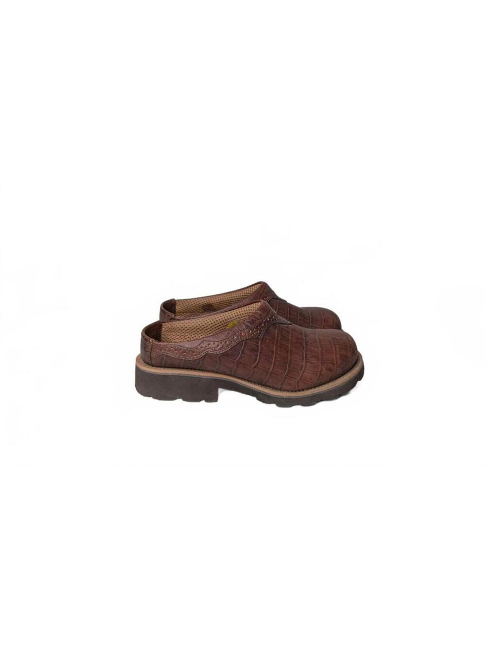 Twisted X Barn Burner Brown Crocodile Embossed Leather Clogs Size 7